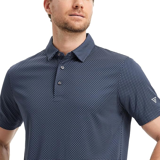 M MAELREG Golf Shirts for Men Moisture Wicking Jacquard Breathable Performance Dry Fit Collared Mens Polo Shirts Short Sleeve