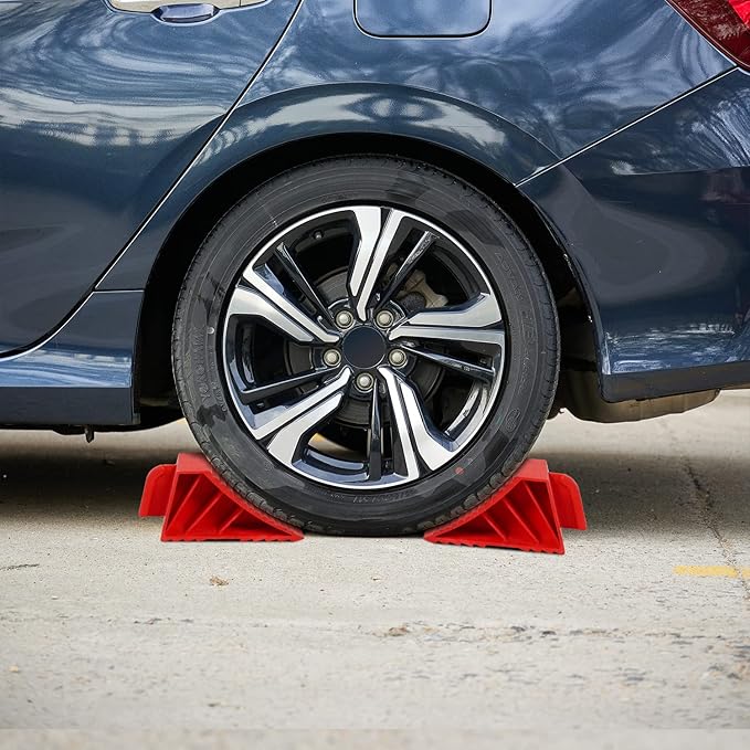 Donext Wheel Chocks Rubber Heavy Duty, Tire Chocks for Travel Trailers, RV, Camper, and Trucks 2-Pack, Red