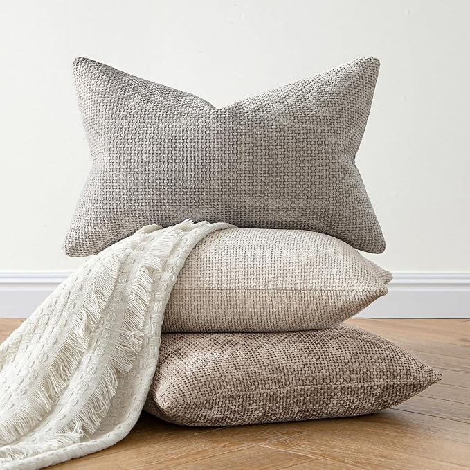 MIULEE Decorative Light Khaki Euro Sham Pillow Covers 24x24 Inch 2 Pack | Modern Boho Accent, Soft Chenille Pillow Covers, Farmhouse Cushion Cases for Home Decor Bed Sofa Living Room