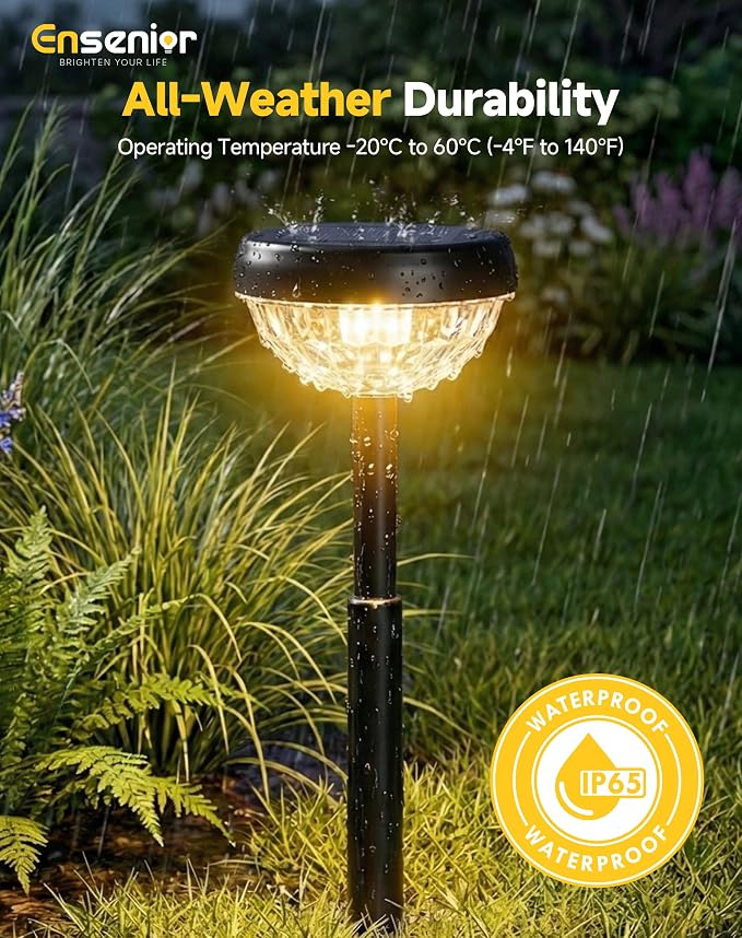 Ensenior Solar Pathway Lights IP65 Waterproof, RGB Color Changing & 6500K Cool White, 8-16Hr Runtime, Flower Pattern Garden Lights for Walkway Porch Yard - 6 Pack
