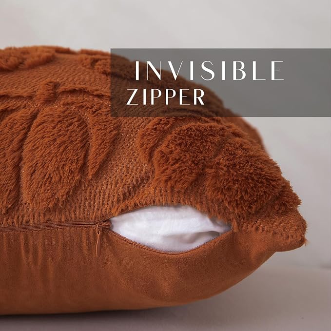 DFXSZ Fall Pillow Covers 18x18 Set of 2 Fall Decorations Autumn Rust Pumpkin Throw Pillow Cases Soft Plush Faux Fur Wool Couch Cushion Case for Chair Sofa Bedroom Living Room Home Decor PTK012A18 | Fall decor Set of 2 Throw Pillow Cases Soft Plush Faux...