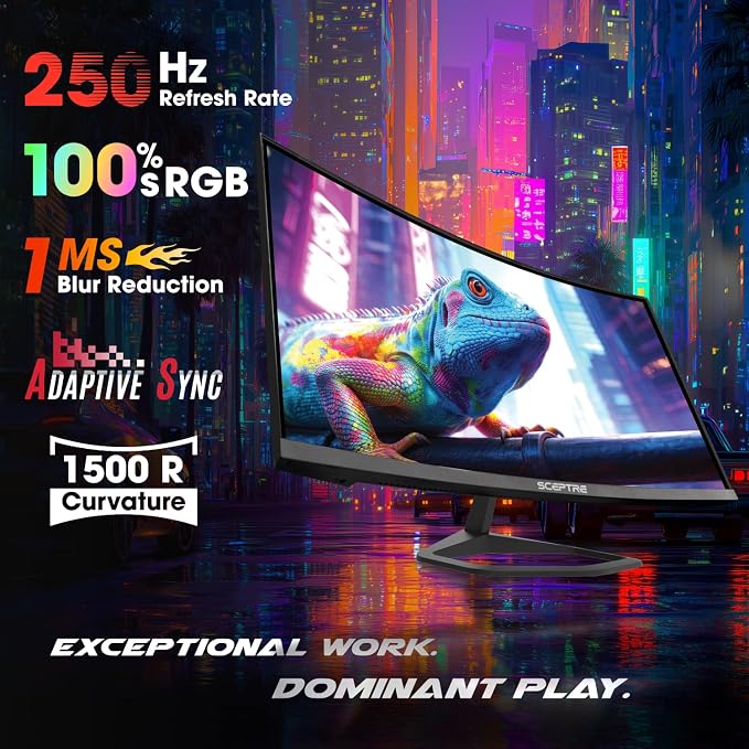 New! Sceptre 27-inch Curved Gaming Monitor 1080p 1500R up to 250Hz DisplayPort x2 HDMI x2 100% sRGB 1ms Build-in Speakers, Machine Black 2027 (C275B-FW250G Series)
