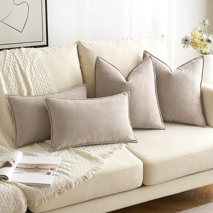 MIULEE Pack of 2 Beige Euro Shams Chenille Pillow Covers 22x22 Inch | Decorative Soft Couch Throw Pillows,Farmhouse Cushion Covers,Elegant Design for Sofa,Bed,Living Room,Summer Decor