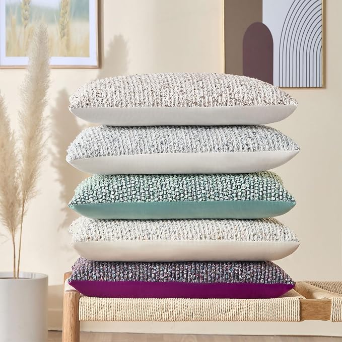 Allorry Soft Wool Decorative Throw Pillow Covers 12x20 Blue SY011C12 | Cozy Soft Touch,Neutral Textured Boho Cushion Covers for Modern Farmhouse Sofa Bedroom Living Room Decor
