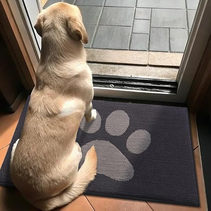 Buganda Dog Door Mat for Muddy Paws, Absorbent Dirt Trapper Non Slip Indoor Doormats, Washable Low-Profile Mat for Mud Dogs, Entryway Carpet for Inside Floor (59x35 Inches, Dark Grey)