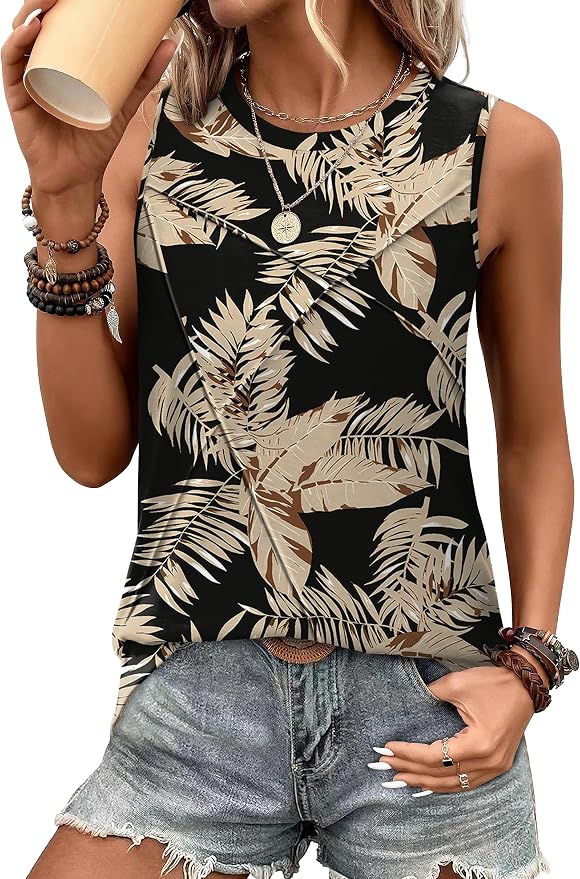 WIHOLL Women's Sleeveless Summer Crewneck Loose Fit Tank Tops