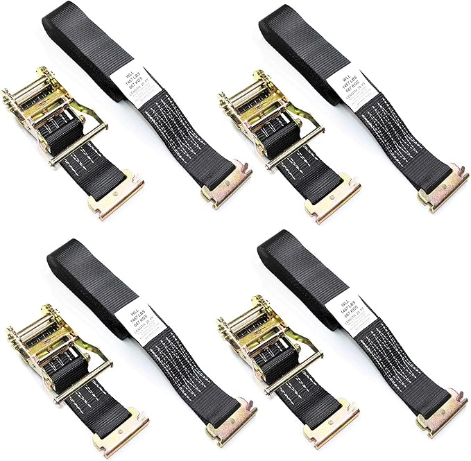 (Pack of 4) 2 Inch x 20 Feet E Track Fitting Ratchet Tie Down Strap