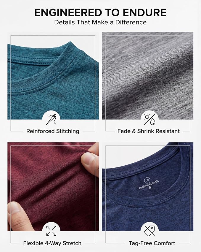 5 Pack Men's Dry Fit Short Sleeve T-Shirt Gym Workout Athletic Running Tee | Cooling, Moisture-Wicking, Crew Neck, Quick-Dry, Breathable, Active, Exercise, Fitness, Basketball, Cycling, Hiking, Tennis