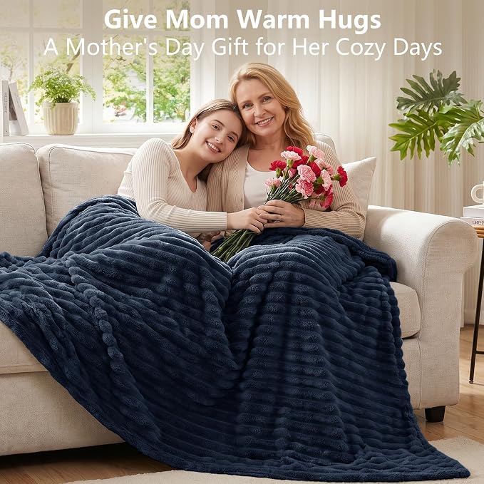 Navy Blue Throw Blanket for Couch & Bed, 50 x 60 Inch | 300GSM Ribbed Fleece Blanket, Soft, Cozy & Lightweight, OEKO-TEX Certified, All-Season Use for Travel, Dorm & Home Decor