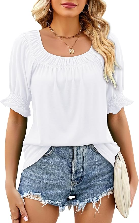 WIHOLL Womens Short Sleeve Square Neck Summer Tops Dressy Casual Blouses Trendy Clothes 2026