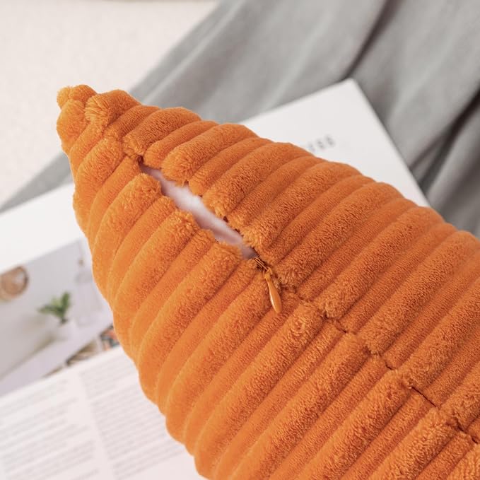 UGASA Fall Decorative Soft Velvet Stripe Pillow Covers Set of 2 Solid Corduroy Textured Euro Cushion Cases for Couch Bedroom Sofa Farmhouse, 24x24 Inch, Orange