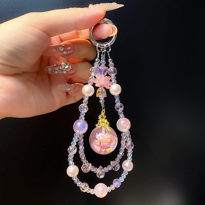 Phone Charm with Beaded Crystals, Anti-Theft Phone Strap, Hands-Free & Detachable Cellphone Lanyard, Cellphone Chain Wristlet with Tether Tab