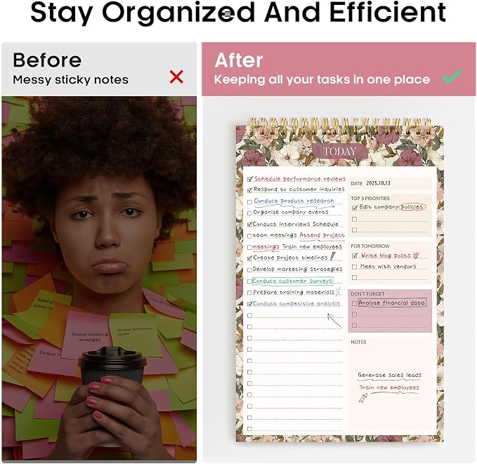 Taja To Do List Notepad, Undated Daily Planner for Work and Goal Setting | Mauve Muse, 52 Sheets, 9.8" x 6.5" , for Office, Home and school, Daily Task Planning, Notes and Everyday Organization