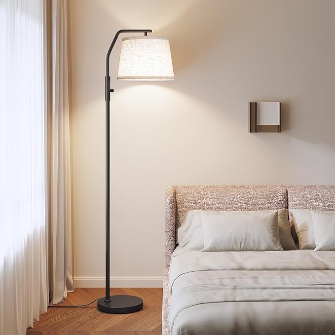 SUNMORY Floor Lamps for Living Room, 9W Bulb Included, Tall Lamp for Bedroom with Adjustable Head, Modern Standing Lamp, 0-100% Dimmable Arc Floor Lamp for Dining Room Office Nursery, Black.