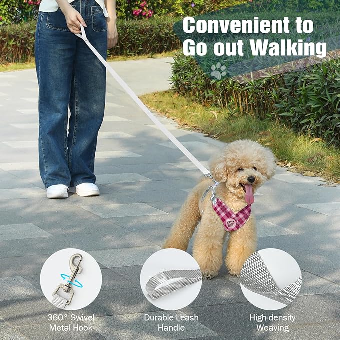 Pawaboo Small Dog Harness and Leash Set, Puppy Harness X-Frame No Pull No Choke, Dog Vest Harness Adjustable for Small Medium Sized Dogs,Soft Breathable Pet Harness for Walking Outing, S, Pink Plaid