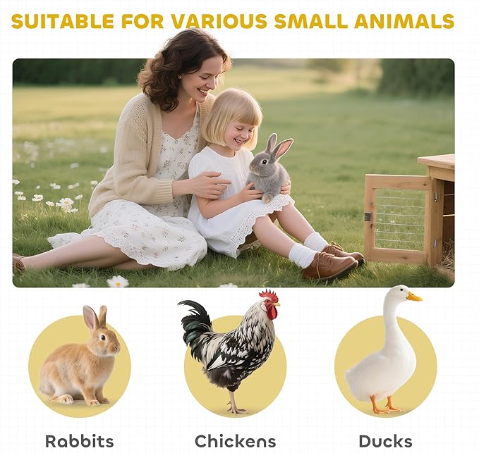 PawHut Wooden Bunny Rabbit Hutch, Small Animal Habitat with Ramp, Removable Tray & Weatherproof Roof, Indoor/Outdoor, Grey