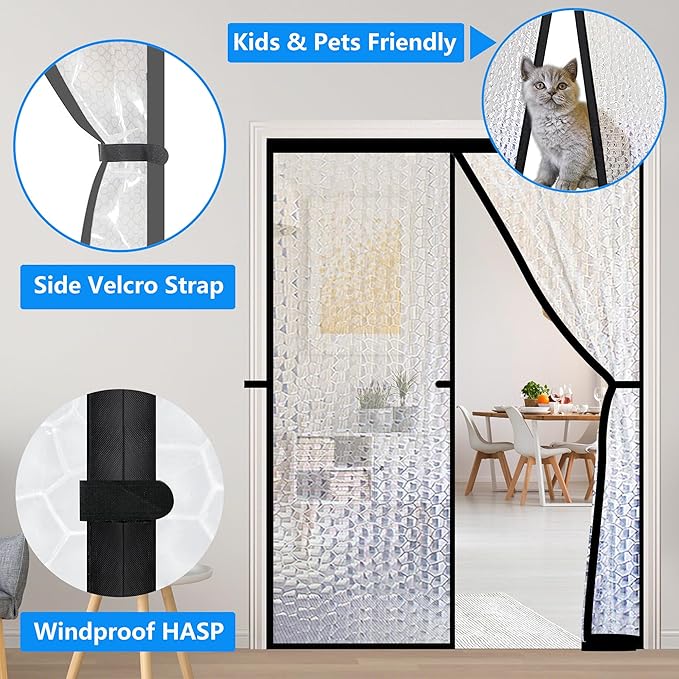 RELIANCER Magnetic Thermal Insulated Door Curtain,Waterproof EVA Door Cover,Fit Doors Size Up to 38"x80",Temperature Protection Insulated Doorway Curtain Partition,Patio Self-Closing Doors Net Screen