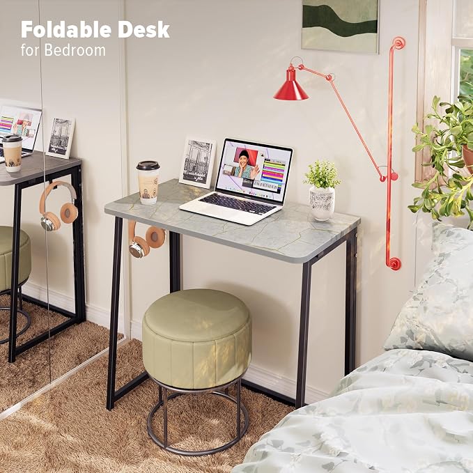 WOHOMO Folding Desk, 31.5" Foldable Computer Table for Small Spaces, Grey | Easy Assembly and Fold, Sturdy Home office desks for Study Bedroom Dorm Space Saving Writing Work Apartment