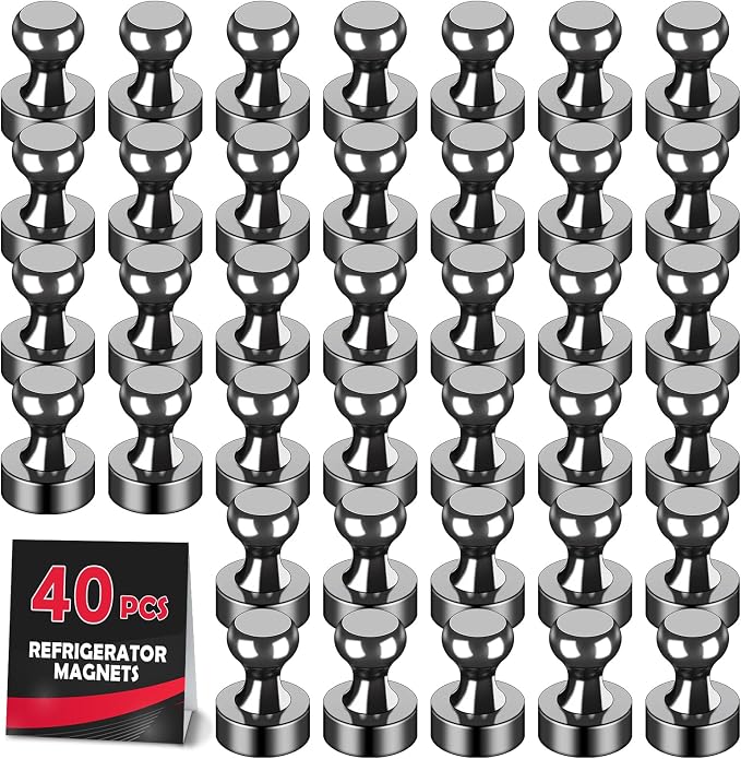 LOVIMAG Fridge Magnets 40Pcs, Magnet for Refrigerator Whiteboard, Black | Small Strong Neodymium Metal Cute Push Pin for Classroom, Kitchen, Accessories Decorative, Office, Calendar