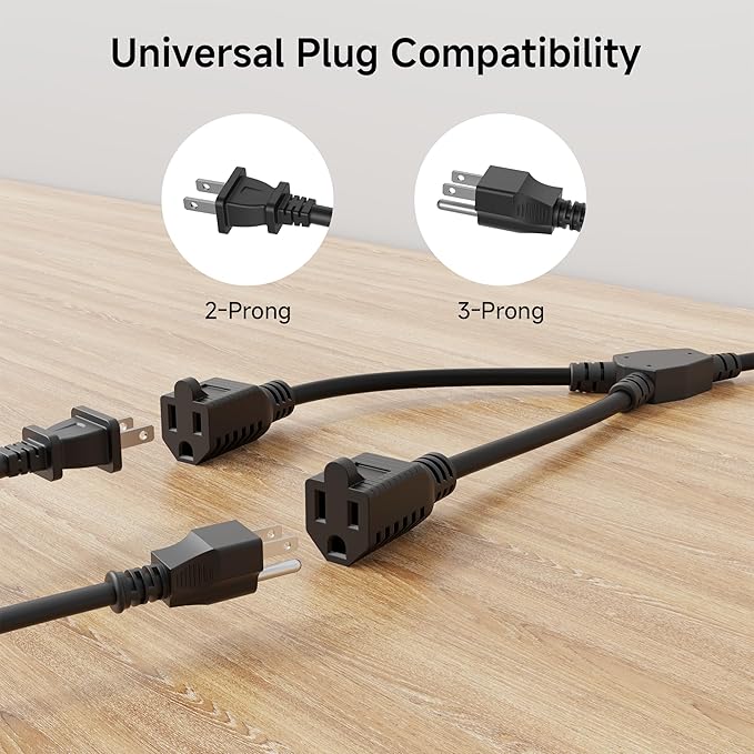 Cable Matters 2-Pack 2 Outlet Power Splitter Cord - 1.2ft, NEMA 5-15P to NEMA 5-15R Y Power Cord Splitter, 16 AWG Outlet Saver, 1.2 Feet
