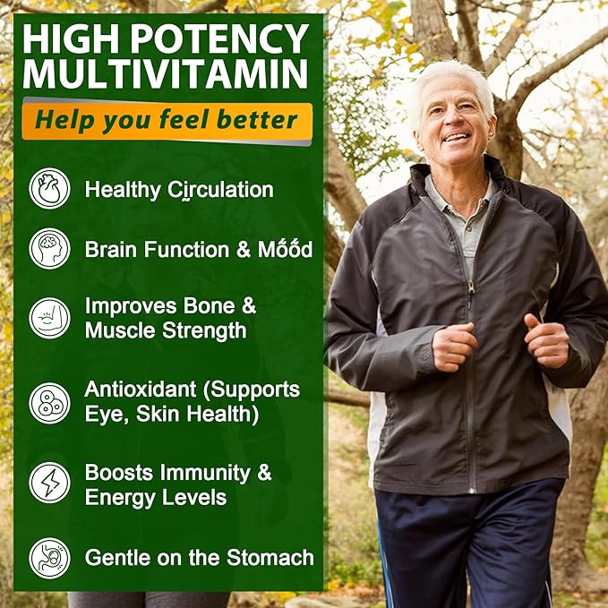 Multivitamin For Men 50 + Plus, Sugar Free Men Multivitamins Gummies w/Omega-3, Coq10, D3k2, Calcium, Magnesium, Zinc, Vitamins A, C & E, Mens Vitamins for 𝖧𝖾❤𝖱𝗍, Antioxidant, Brain, Bone, 60cts