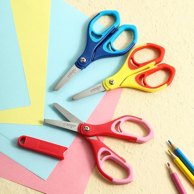 LIVINGO 5" Blunt Kid Scissors: Stainless Safety Toddler Preschool Children Scissors, School for Student Classroom Craft Art, Assorted Color, 3 Pack