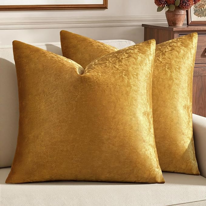 MIULEE Velvet Throw Pillow Covers 18x18 Inch Pack of 2 Dark Gold | Soft Solid Decorative Pillow Covers, Modern Luxury Home Decor, for Couch Chair Sofa Bedroom Livingroom