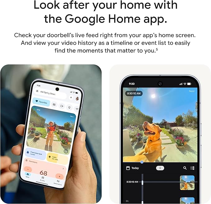 Google Nest Doorbell (Wired, 3rd Gen) - 2K Video, Live View - 2025 - Hazel | Video doorbell, 2K HDR, intelligent alerts, color night vision, 2-way audio, works with Google Home & Gemini