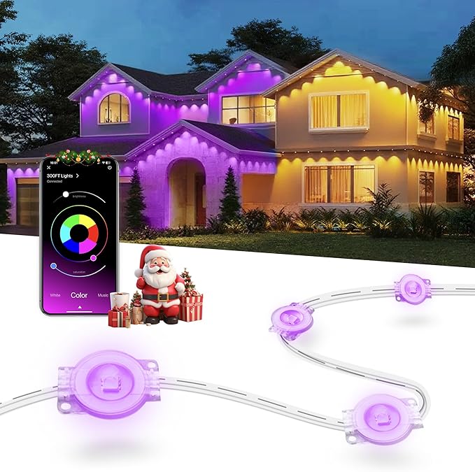Nexillumi 300ft Permanent Outdoor Lights for House, 2025 New Smart RGB Christmas Lights Outdoor with APP Remote Control, IP67 Waterproof Eternity Eaves Lighting for Halloween Christmas Decorations