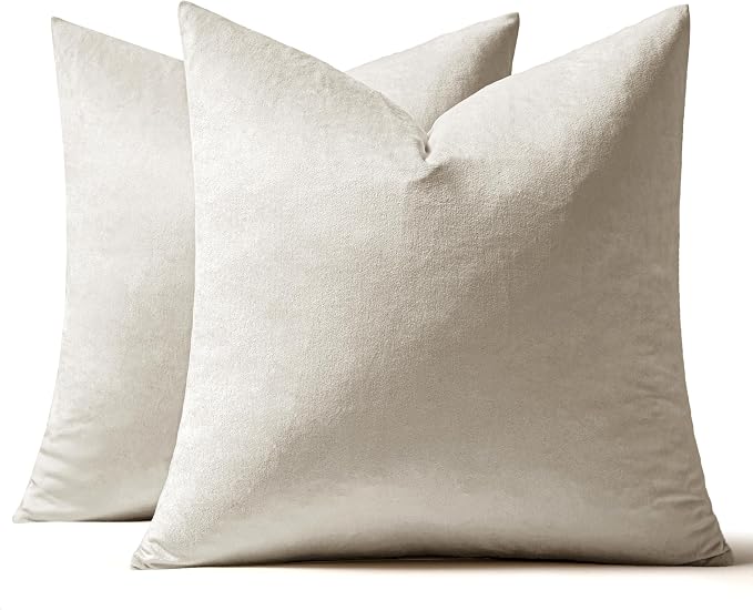 MIULEE Velvet Throw Pillow Covers 16x16 Inch Pack of 2 Cream White | Soft Solid Small Decorative Pillow Covers, Modern Luxury Home Decor, for Couch Chair Sofa Bedroom Livingroom Car