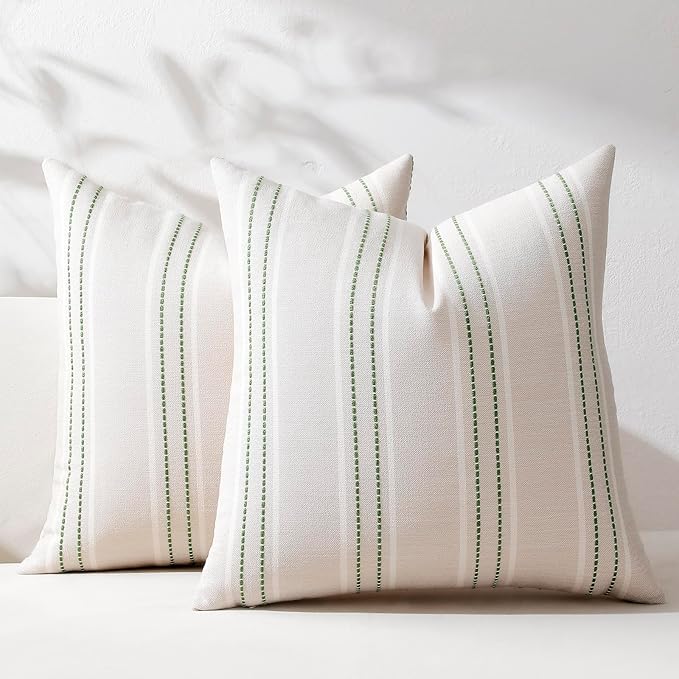 Hckot Spring Throw Pillow Covers 18x18 Set of 2 Grass Green Pillow Covers | Farmhouse Decorative Pillows Textured Linen Square Cushion Covers for Sofa Couch Bed Living Room Decor(Grass Green)