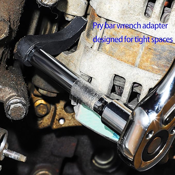 2 Pack Pry Bar Wrench Adapter & Ratchet Pry Bar Attachment - Adjustable Angle Head, Extra-Strong Axle Removal Tool for Tight Spaces (3/8"+1/2")