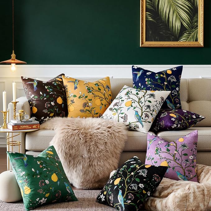 MUSSEL Brown Floral Vintage Decorative Pillow Covers 18x18 Set of 2 | Soft Velvet,Wild Flower Plant,Throw Pillows Case,Square,Colorful Farmhouse Cushion Covers,Home Sofa Bed Couch Decor