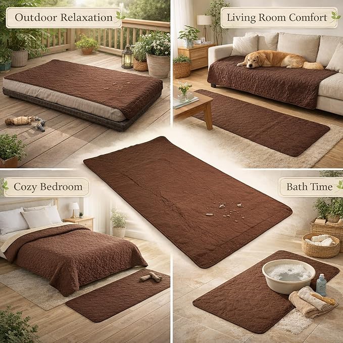 Waterproof Dog Bed Cover, Slip, Washable Pet Blanket Sofa Furniture Protector, Brown 52x82in - Double Sided Waterproof, Secure Non Slip Bottom, Ideal for Dogs and Cats (30x70in/ 76.2x177.8cm)