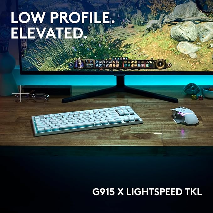 Logitech G915 X Lightspeed TKL Wireless Gaming Keyboard (Tactile) - White | Low Profile, Mechanical Switches, Double-Shot PBT Keycaps, RGB lighting, Aluminum finish, PC/Mac Compatible