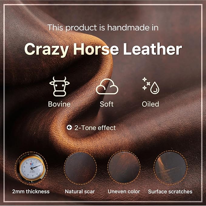 Hiram Handmade Crazy Horse Leather Electronic Organizer Travel Case Charger Organizer Travel Case Coffee