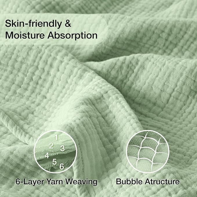 100% Cotton Muslin Blanket Twin 60" x 80", Breathable and Lightweight Cotton Twin Blankets for Couch, Soft Cooling Summer Gauze Blanket for Adults All Season, Sage Green