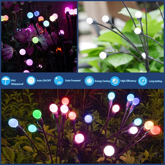 TONULAX Solar Garden Lights, Starburst Swaying When Wind Blows, Solar Lights Outdoor Decorative, Color Changing RGB Light for Yard Patio Pathway Decoration(4 Pack)