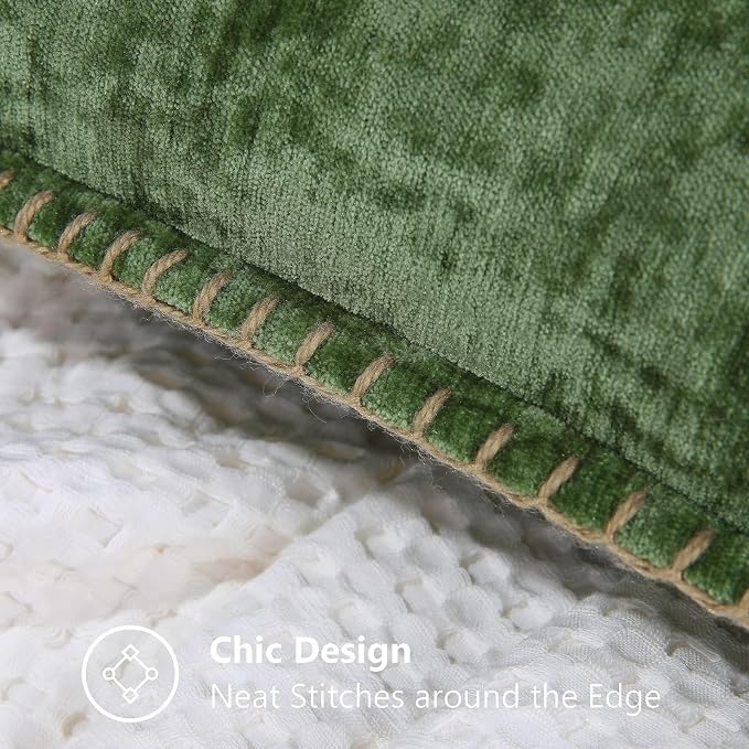 decorUhome Soft Chenille Throw Pillow Covers 20x20 Set of 2 Forest Green | Fall Textured Decorative Throw Pillow Cases Stitched Edge Modern Farmhouse Luxury Boho Velvet for Couch Sofa Bed Home Decor