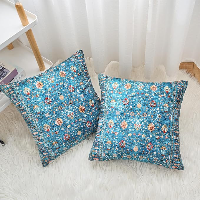 Boho Throw Pillow Covers 20x20 inch Set of 2,Boho Vintage Carpet Pattern Antique Ethnic Decor Double Sided Pattern Cushion Cover Soft Pillow Case Living Sofa Room Bed Square Pillow Cover