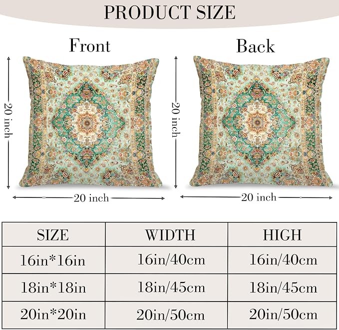 Boho Floral Throw Pillow Covers 20x20 inch Set of 2,Boho Rug Geometric Floral Pattern Decor Double Sided Pattern Cushion Cover Soft Pillow Case Living Sofa Room Bed Square Pillow Cover