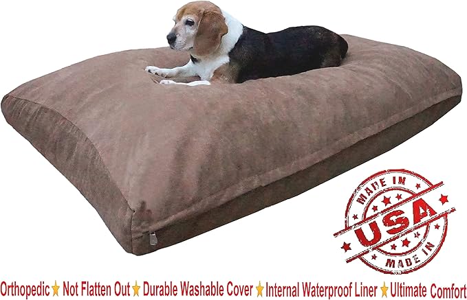 Dogbed4less Memory Foam Dog Bed for Medium Large Dogs with Orthopedic Comfort, Waterproof Liner and Brown Washable Pet Bed Cover 40X35 Pillow