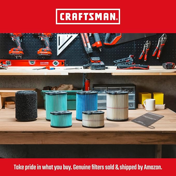 CRAFTSMAN CMXEVBE17250 2.5 Gallon 2.5 Peak HP Wet Dry Vac, Portable Shop Vacuum Wet and Dry with 4 Filter Bags, Hose and Attachments for Cleaning in the Home