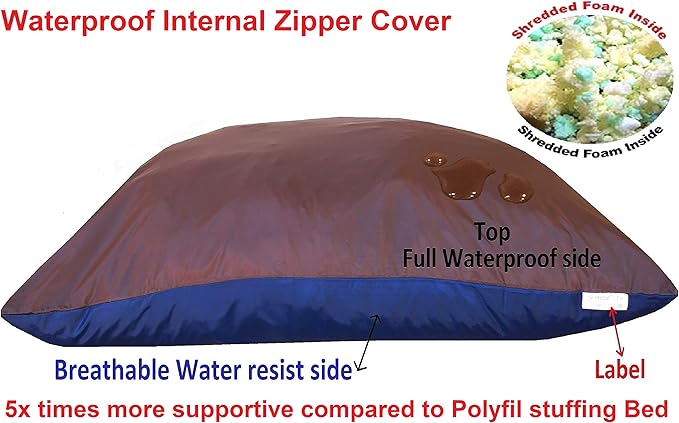 Dogbed4less Medium Shredded Memory Foam Dog Bed Pillow with Waterproof Liner and Heavy Duty Nylon Cover 37X27 Inches, Seal Brown