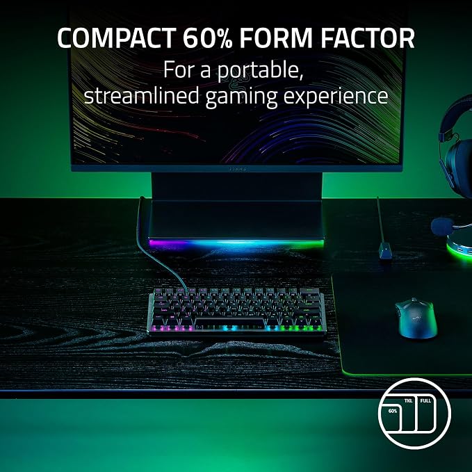 Razer Huntsman V3 Pro Mini 60% Esports Gaming Keyboard, Black | Analog Optical Switches, Razer Snap Tap, Rapid Trigger, Adjustable Actuation, Dual-Purpose Mod Keys, Doubleshot PBT Keycaps