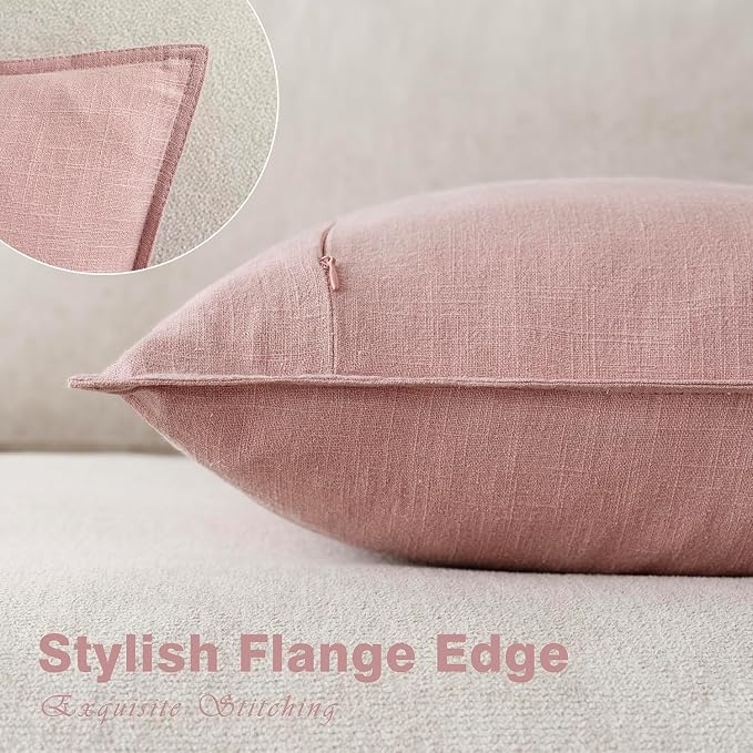 Foindtower Pack of 2, Decorative Linen Solid Throw Pillow Covers Soft Accent Euro Cushion Case Boho Farmhouse Pillowcase for Chair Couch Sofa Bedroom Living Room Home Decor 20 x 20 Inch Rose Pink