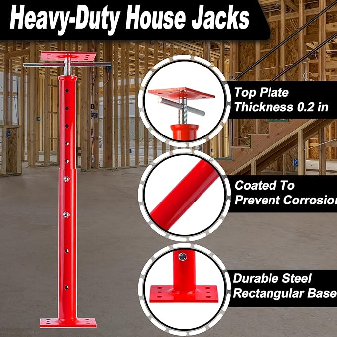 House Floor Jacks, 19"-38" Heavy Duty Screw House Jack, Basement Floor Jacks Post Pole House Jacks for Lifting & Leveling, Telescoping Support Jacks for Beam Repair and Crawl Space Shoring