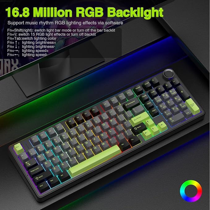 AULA F99 Pro Wireless Mechanical Keyboard with Knob,Creamy Sound,Tri-Mode BT5.0/USB-C/2.4GHz Hot Swappable Keyboard,Gasket Structure,RGB Backlit Computer Gaming Keyboards