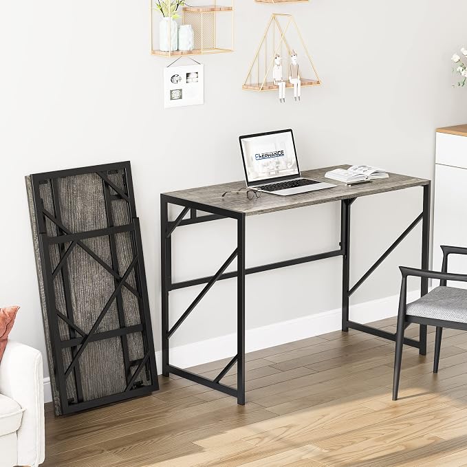 Elephance Folding Desk Writing Computer Desk for Home Office No-Assembly | Study Office Desk,Foldable Table for Small Spaces,39.4 Inch,Black Oak