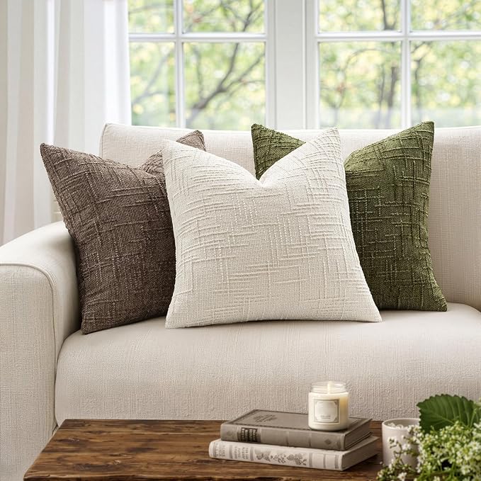 MIULEE Chenille Textured Euro Pillow Covers Cream White 22x22 Set of 2 | Slubby Decorative Throw Pillows, Boho Farmhouse Home Decor, Modern Neutral Cushion Covers for Couch Sofa Bed Living Room